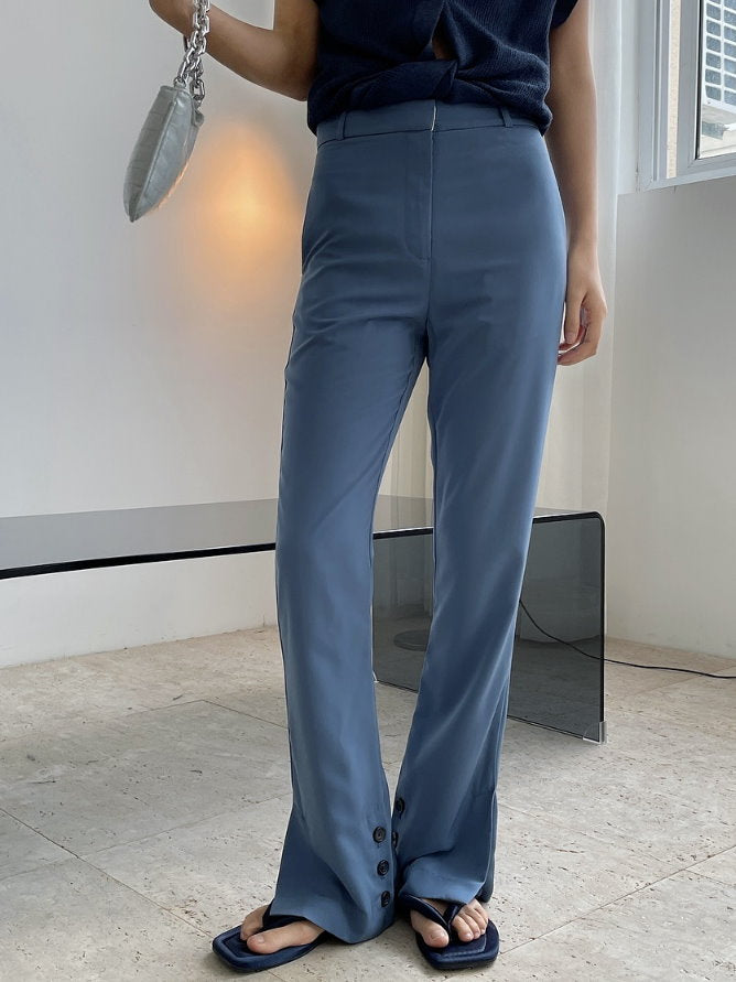 Hem slit slim pants 9304
