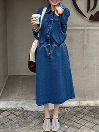 Waist Gathered Denim Dress HL3388