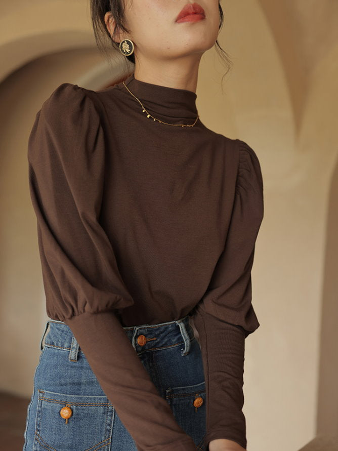 mock neck power shawl shirt 9417