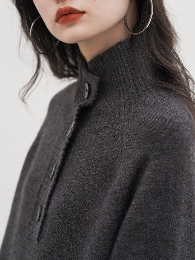 High collar henley neck knit dress HL3998