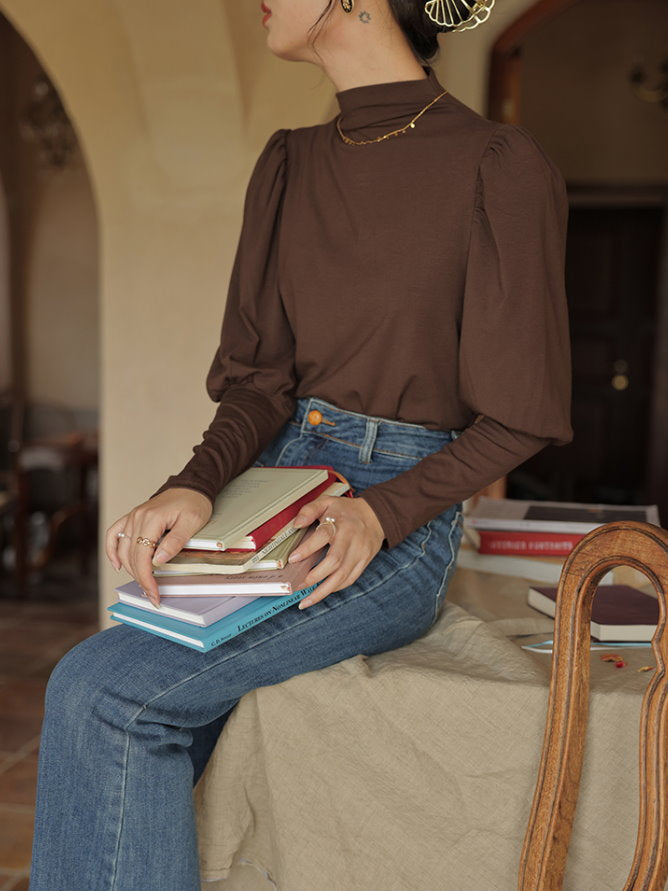 mock neck power shawl shirt 9417