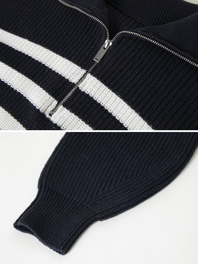 Striped half zip up sweater HL4043