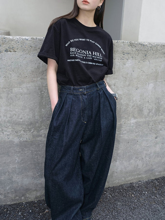 Loose tuck denim pants HL9709