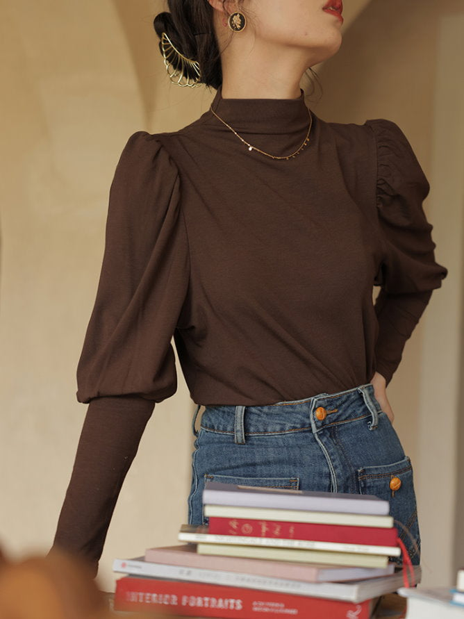 mock neck power shawl shirt 9417
