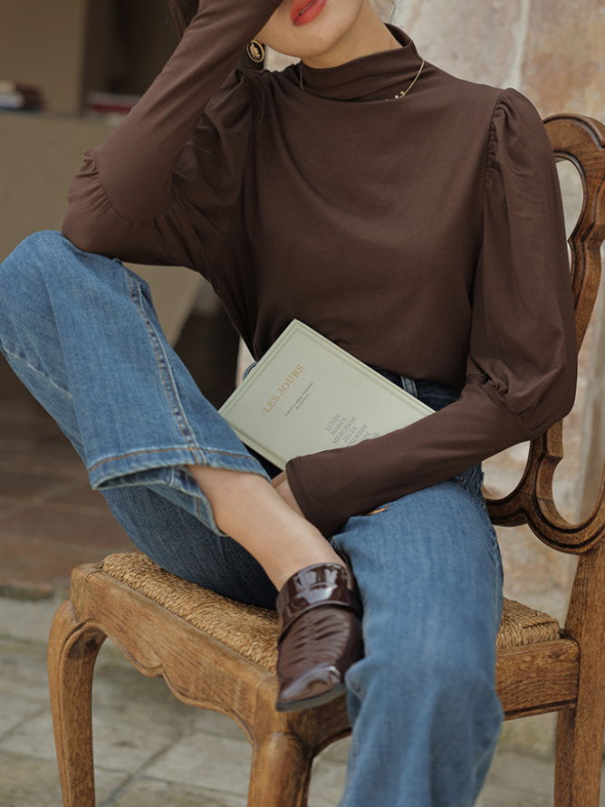 mock neck power shawl shirt 9417