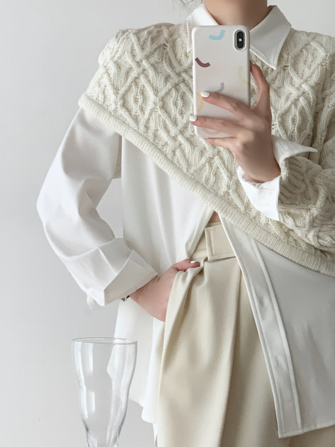 Asymmetrical Cable Knit Pullover HL3819