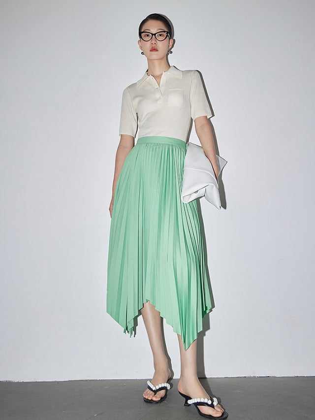 Asymmetrical Hem Pleated Skirt HL4282