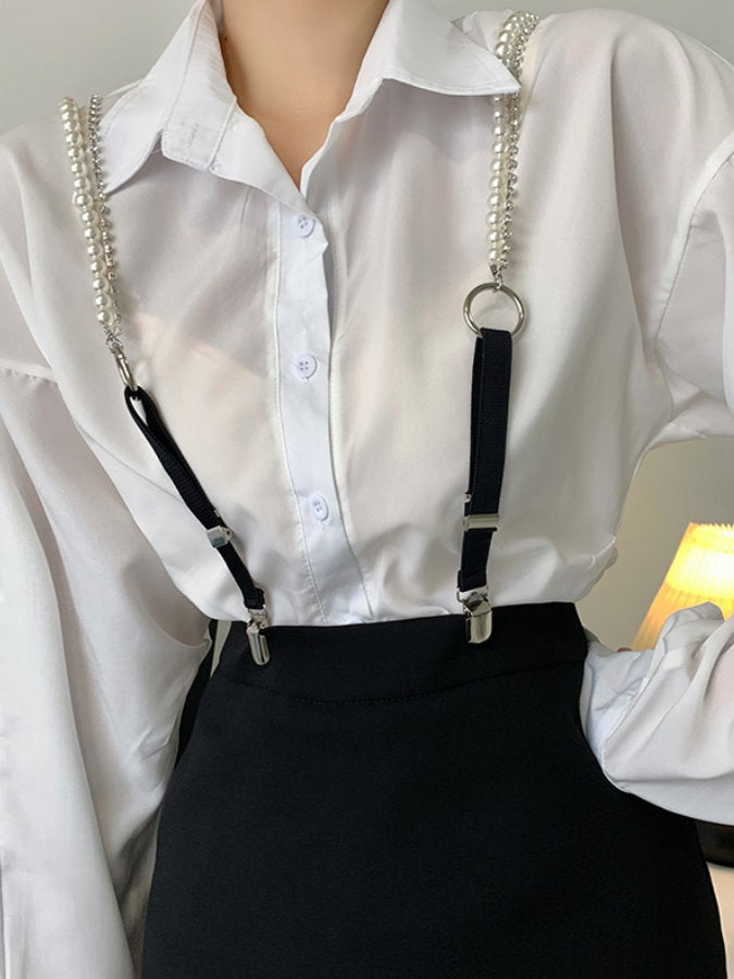 Rhinestone Pearl Strap Suspenders HL3932