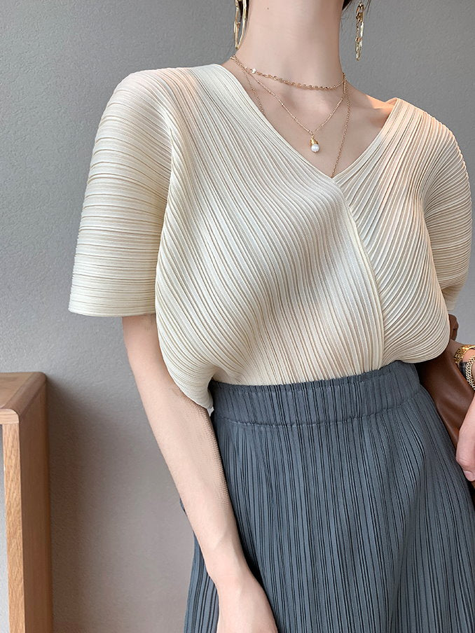Sheer Pleated Chiffon Blouse 9101
