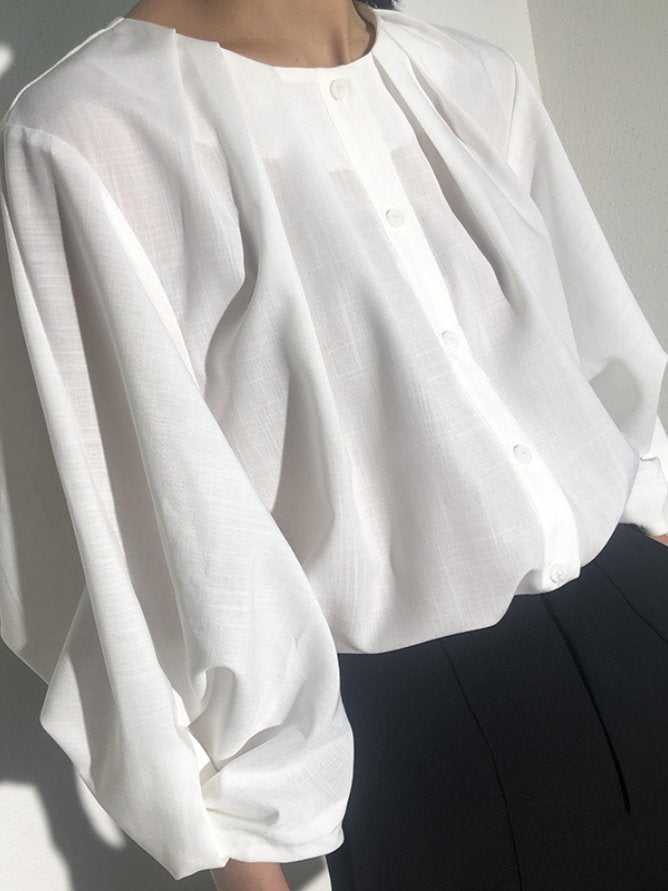 Front tucked volume sleeve blouse_9228