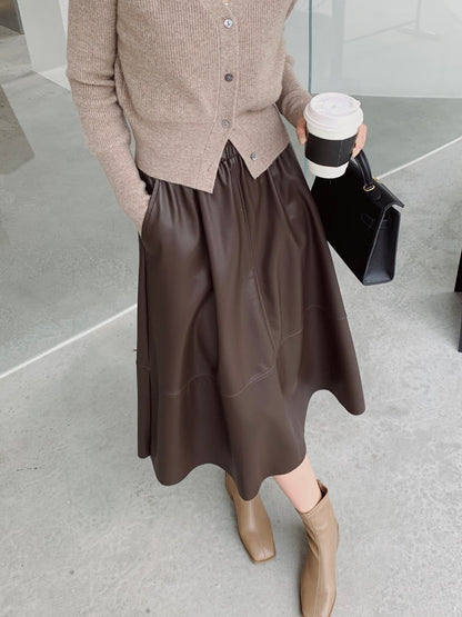 Eco Leather Cut Off Flared Skirt HL4118