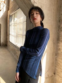 striped half turtleneck shirt_BDHL4318