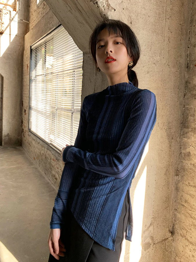 striped half turtleneck  shirt_BDHL4318