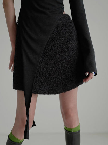 Round Hem Mohair Mini Skirt HL4260