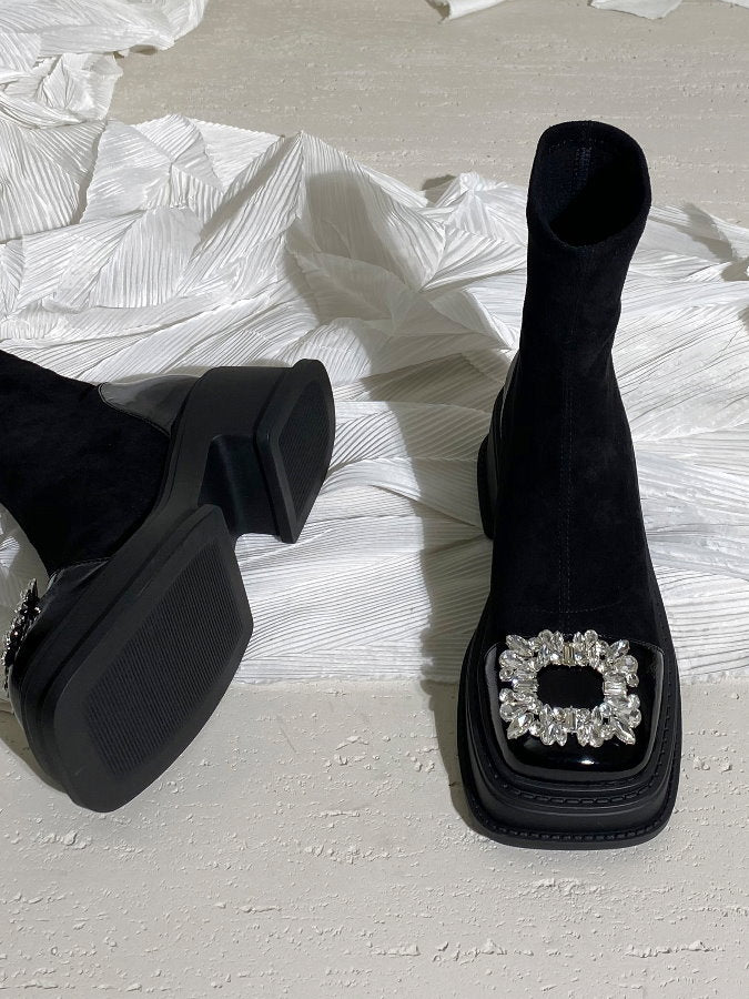Square bijoux suede short boots HL4036