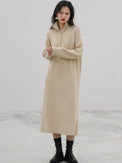 Half Zip Rib Knit Long Dress HL4001 - HELROUS