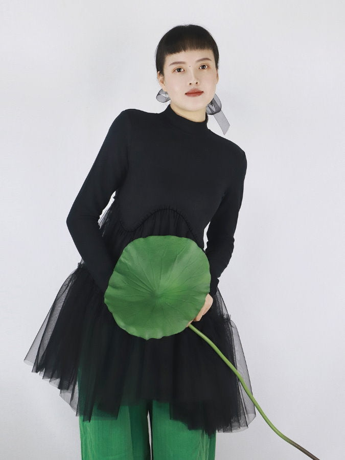 Turtle Knit Tiered Tulle Dress_HL4307