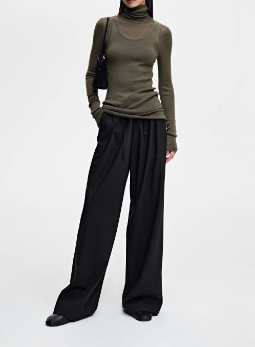 Elastic draped wide leg pants_DI100275 - HELROUS