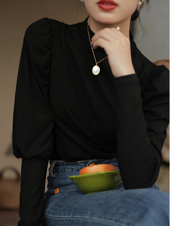 mock neck power shawl shirt 9417