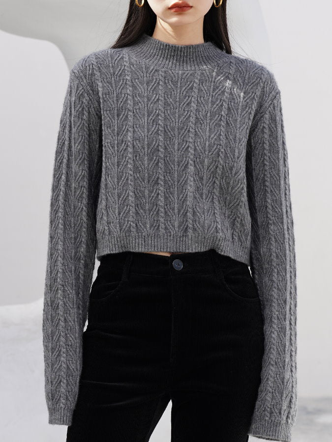 Cropped Cable Knit Pullover HL4144 - HELROUS