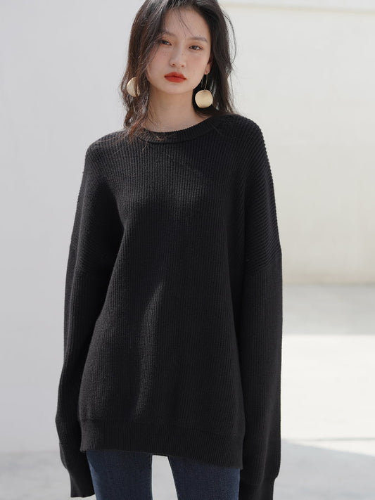 Crew Neck Loose Knit Pullover HL4191 - HELROUS
