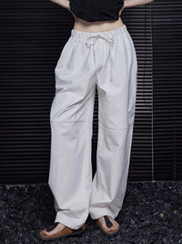 Elastic waist drawstring knee-stitch pants_BDHL4485