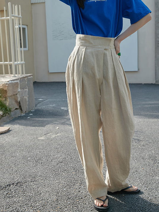 cotton linen velcro barrel pants 9148