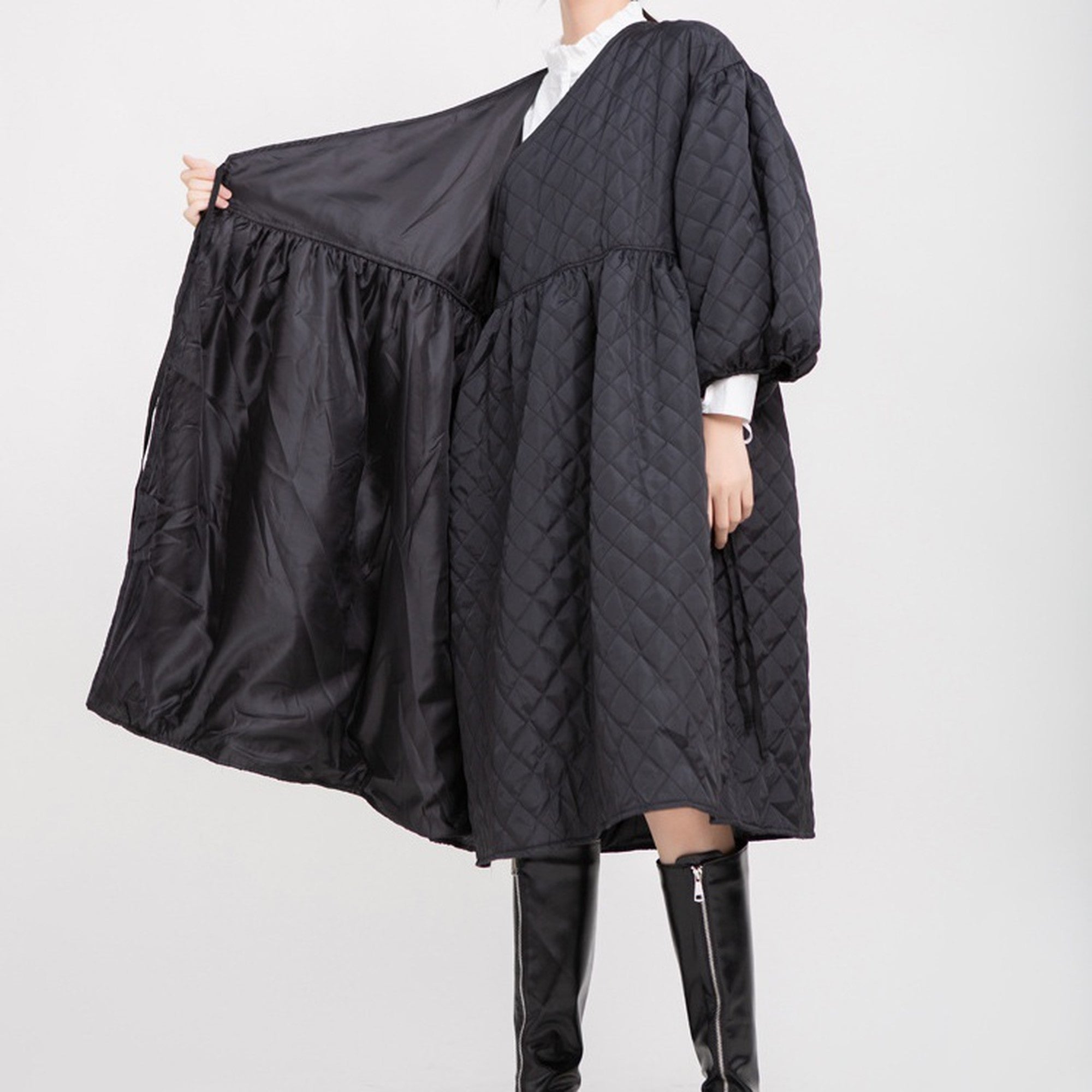 Lantern Sleeve Quilted Volume Outerwear_5352