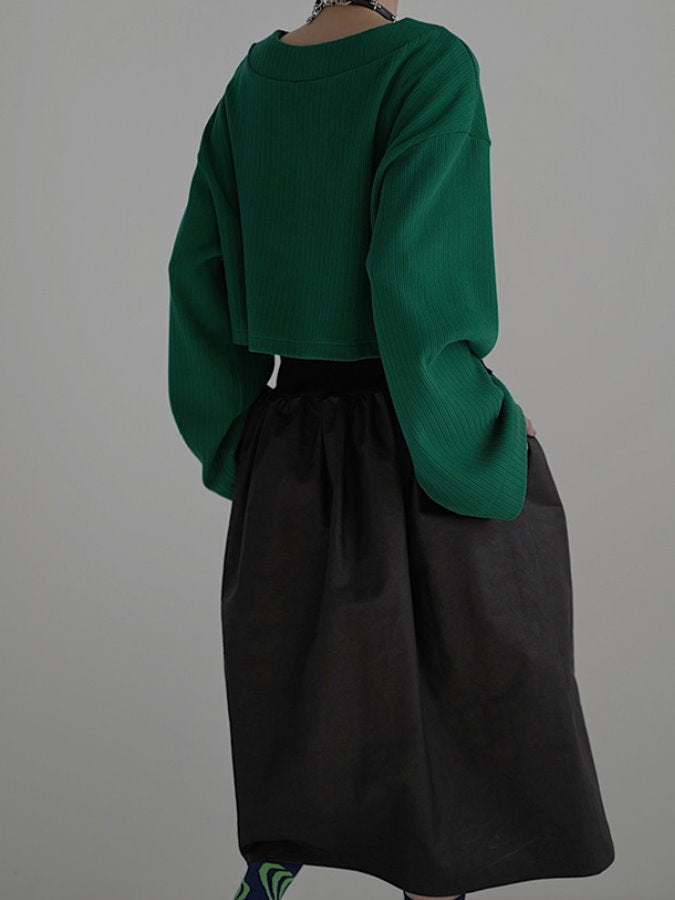Deep V-neck cropped rib knit HL4082