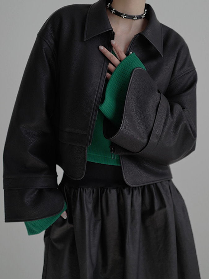 Deep V-neck cropped rib knit HL4082