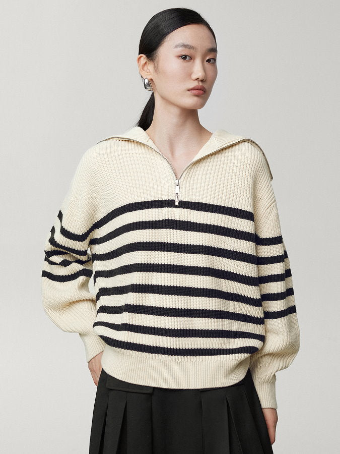 Striped half zip up sweater HL4043