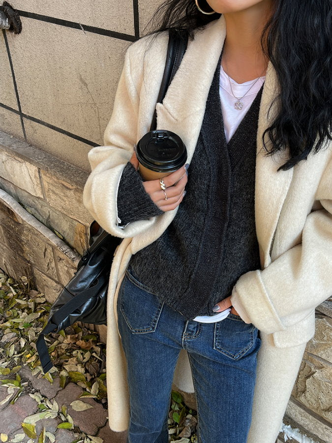 Snap button v-neck knit cardigan HL4067