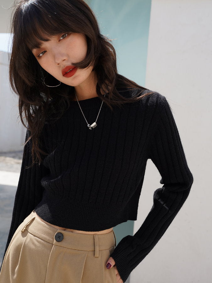 Wide Rib Short Pullover Knit HL4014