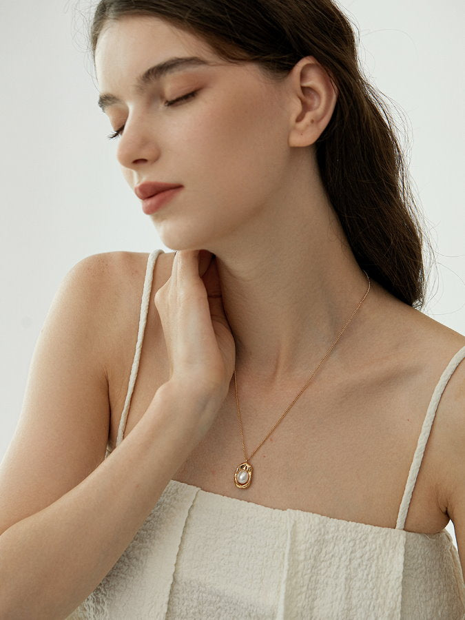 Bean Pendant Pearl Necklace_HL4303
