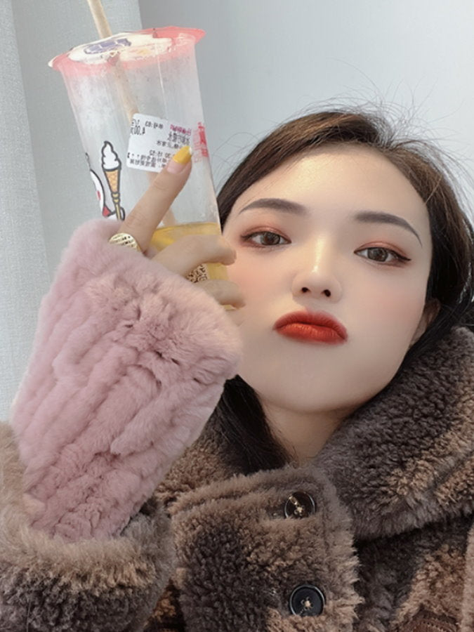 Fingerless Fur Gloves HL4062