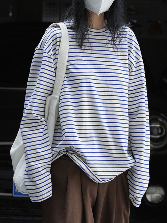 loose slim striped long T shirt_BDHL4311