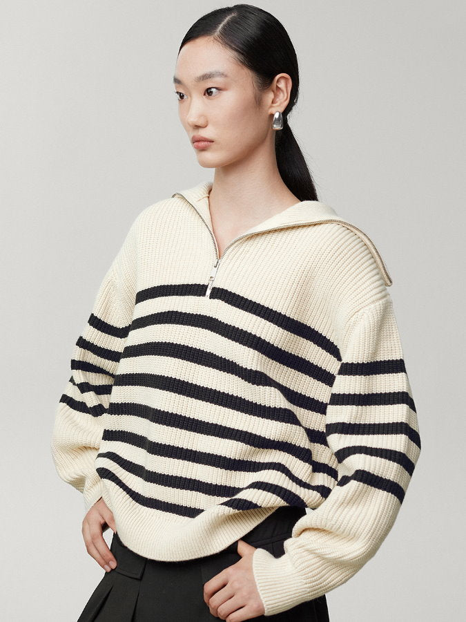 Striped half zip up sweater HL4043