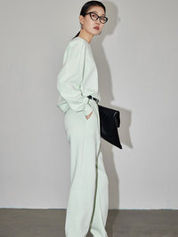 Round Neck Sweater Straight Pants Setup_BDHL4333