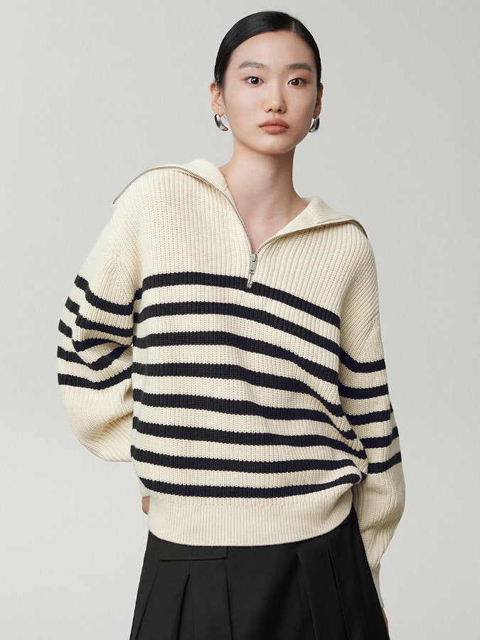 Striped half zip up sweater HL4043