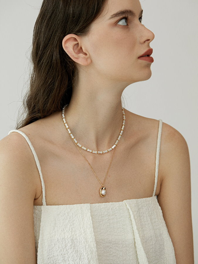 Bean Pendant Pearl Necklace_HL4303