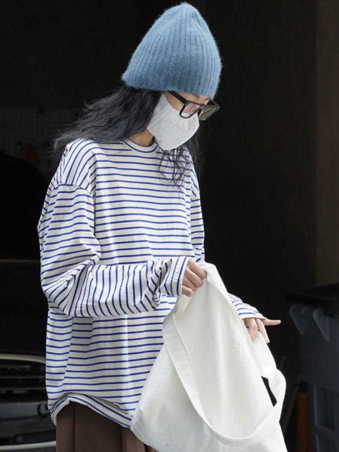 loose slim striped long T shirt_BDHL4311