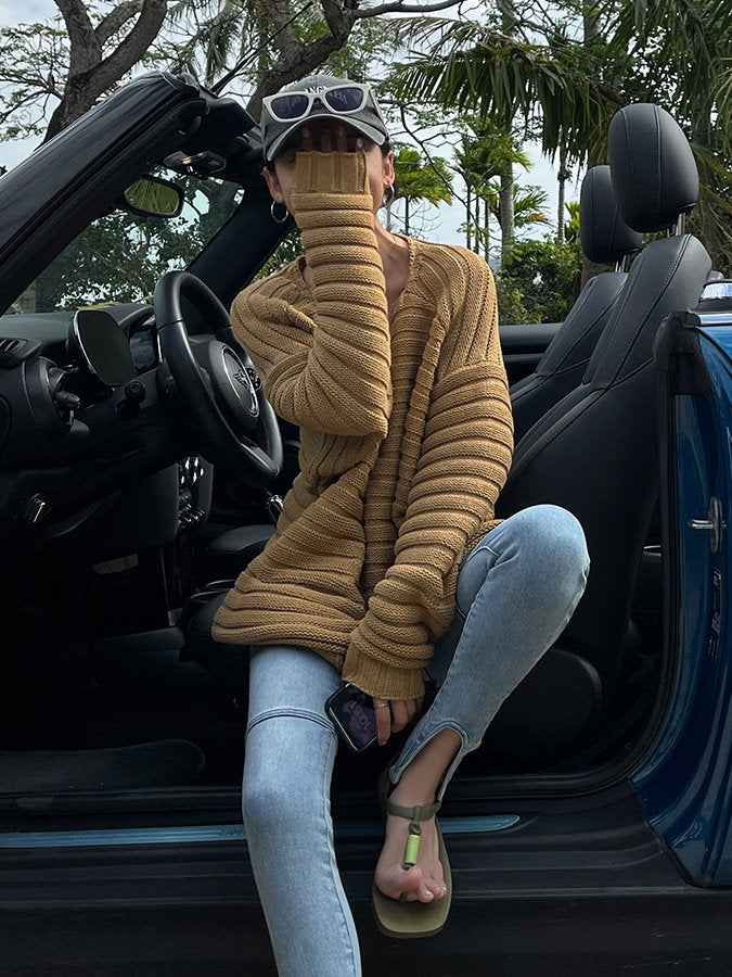 Square Neck Loose Knit Pullover_BDHL4357
