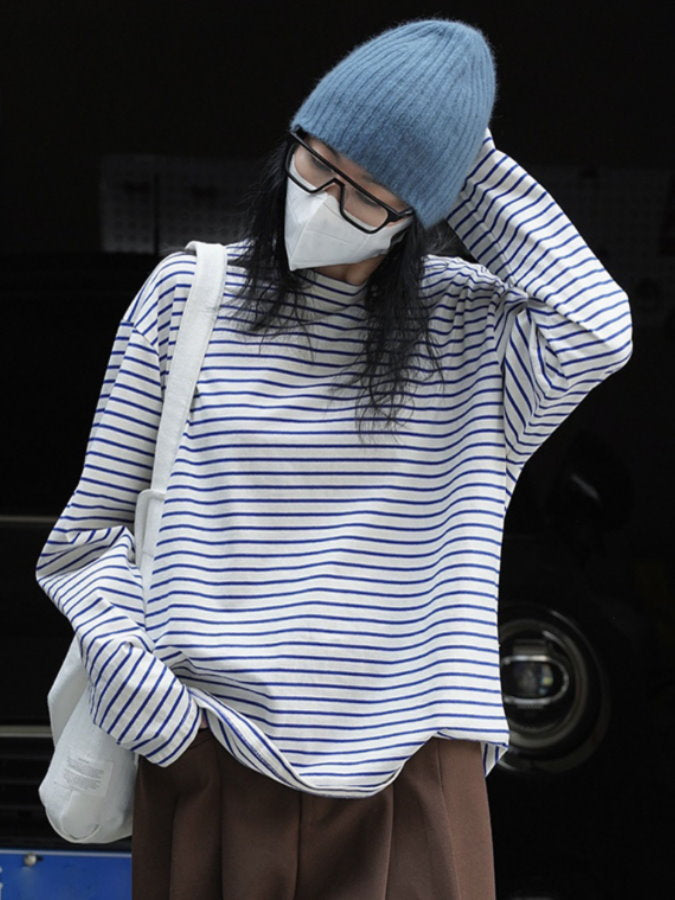 loose slim striped long T shirt_BDHL4311