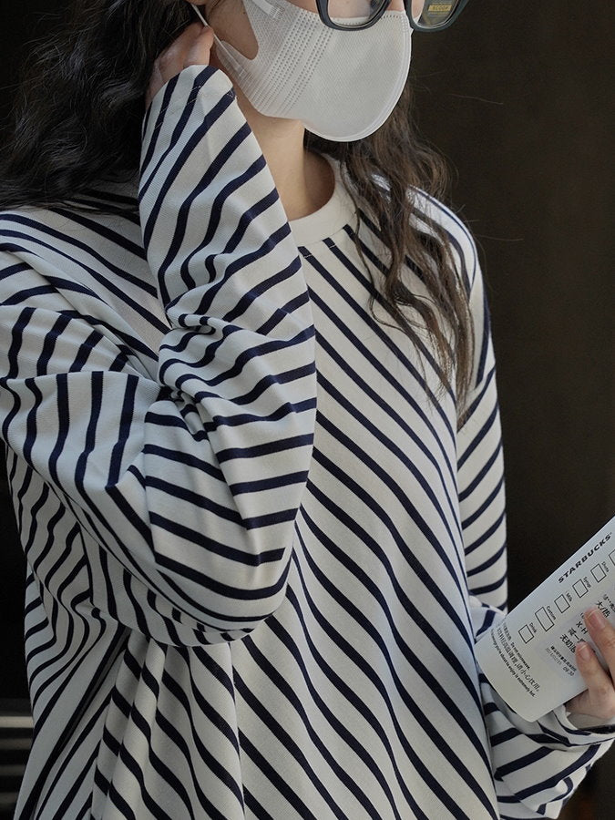 Diagonal Stripe Long T shirt_BDHL4397