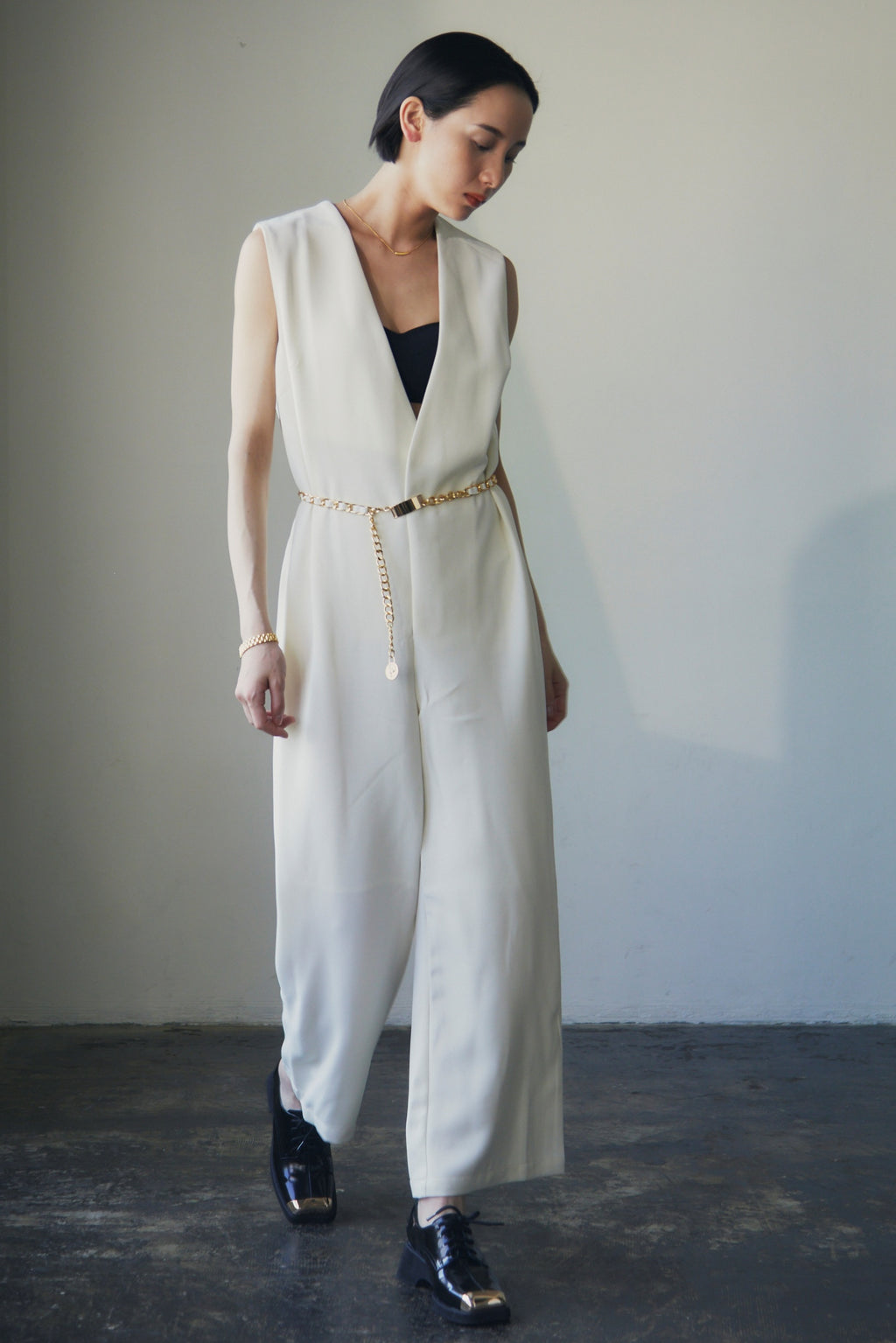 [In Stock] V-Neck Wide Leg Jumpsuit_LCHK/9029