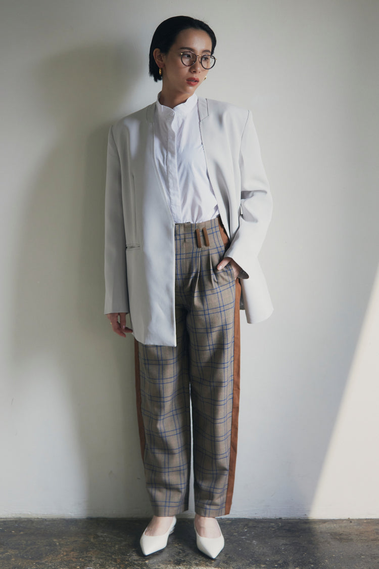 Stitched Leather Check High Waist Pants_LCHK/5220