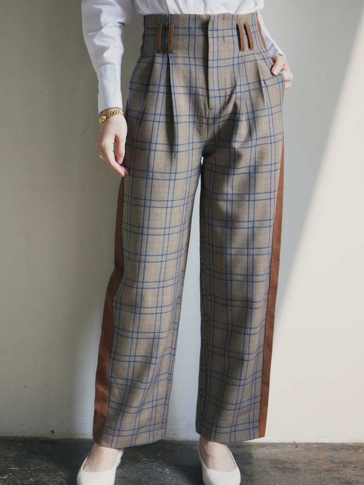 Stitched Leather Check High Waist Pants_LCHK/5220