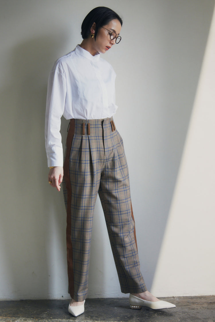 Stitched Leather Check High Waist Pants_LCHK/5220