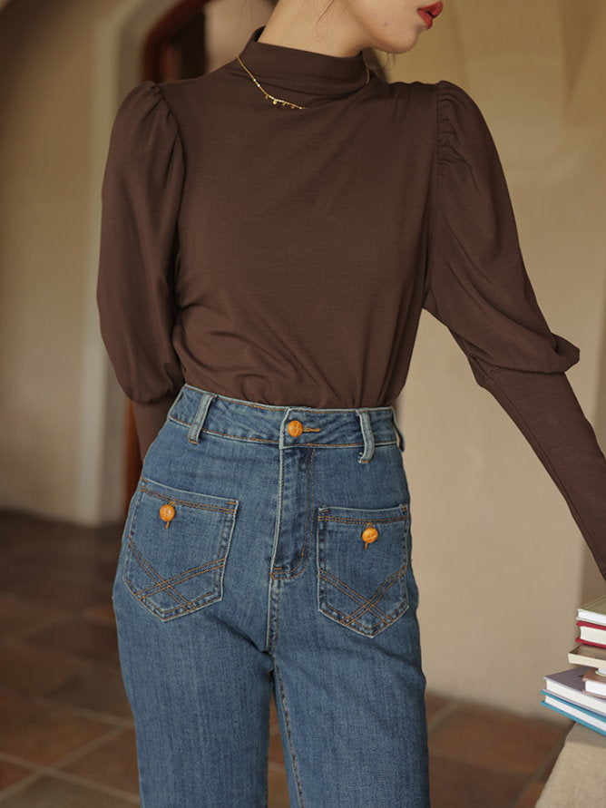 mock neck power shawl shirt 9417