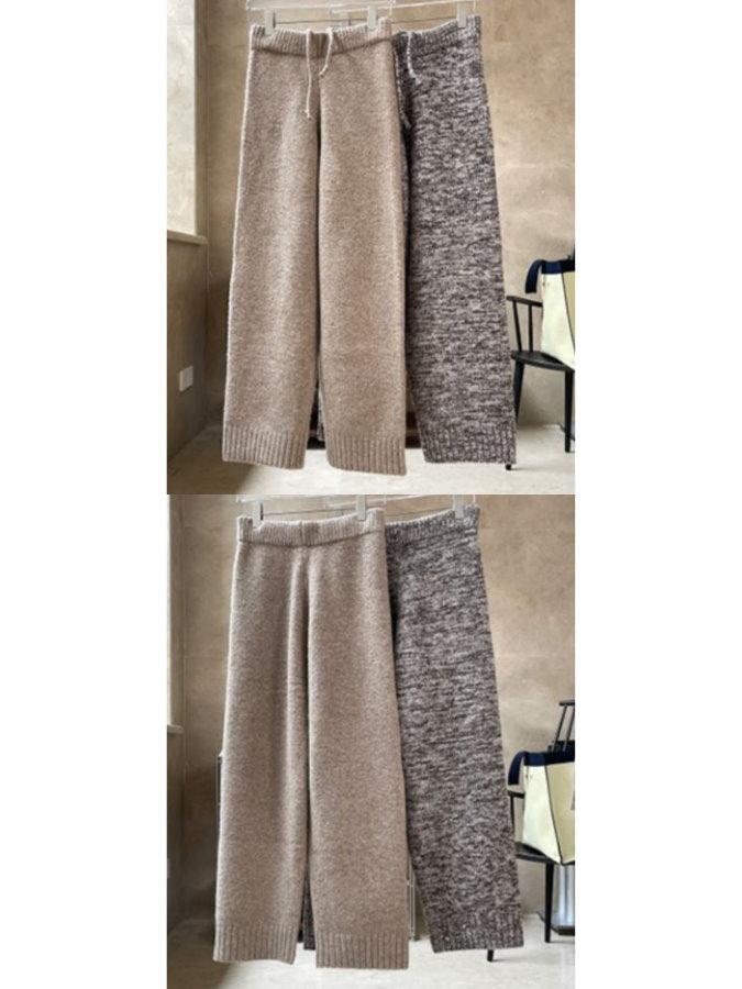 Hem ribbed design knit pants HL4219